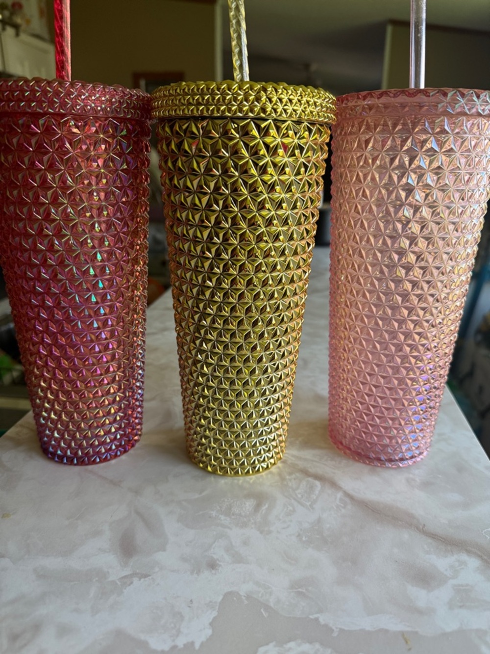 Gold Textured Studded Tumbler with Lid and Straw